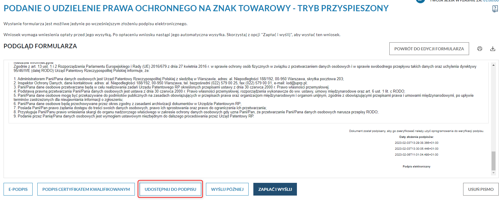 Udostępnij do podpisu