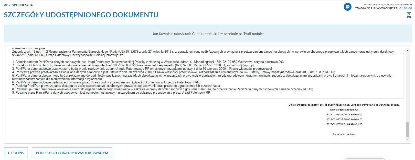Szczegóły udostępnionego dokumentu