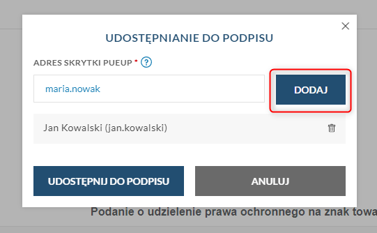 udostępnienie do podpisu