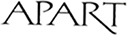 Czarny napis Apart na białym tle drukowanymi literami gdzie noga litery R jest wydłużona i kończy się pod literą T