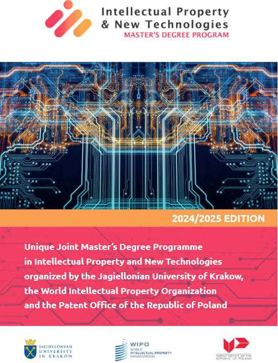 Baner promujący studia magisterskie w języku angielskim pod nazwą Joint Master’s Degree Programme in Intellectual Property Law and New Technologies