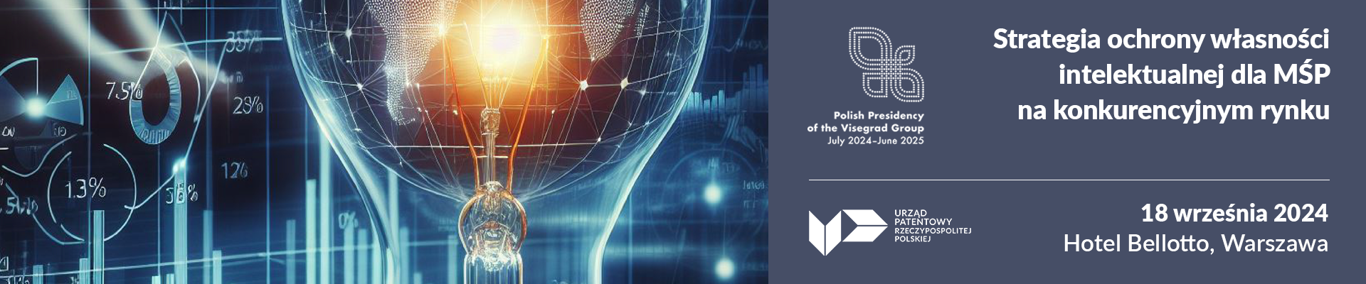 Baner konferencji pod tytułem Strategia ochrony własności intelektualnej dla MŚP na konkurencyjnym rynku