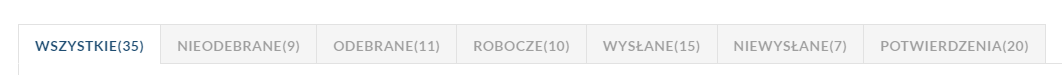 Podział korespondencji (zakładki) w koncie użytkownika
