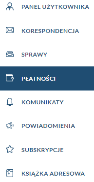 Wybór strony zarządzania Płatnościami użytkownika z menu bocznego