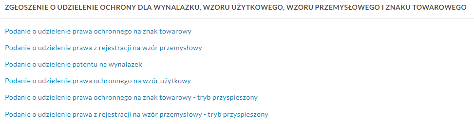 Sekcja zgłoszenie o udzielenie ochrony